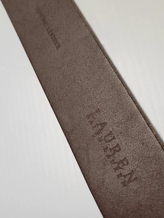 Ralph Lauren Brown Leather Belt L Genuine Leather Large Brass Buckle Vintage - Picture 5 of 8